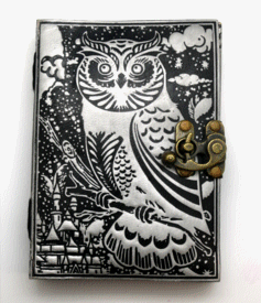 Black/Silver Leather Embossed Owl Journal